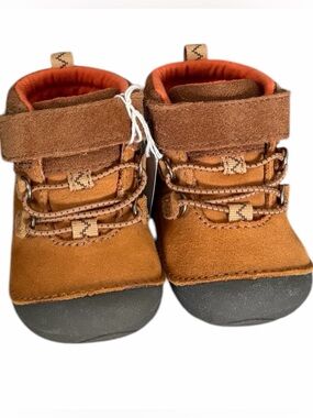 Stride Rite Baby Boys Boots Size 3W Brown Leather Soft Sole Crib Shoes NWT